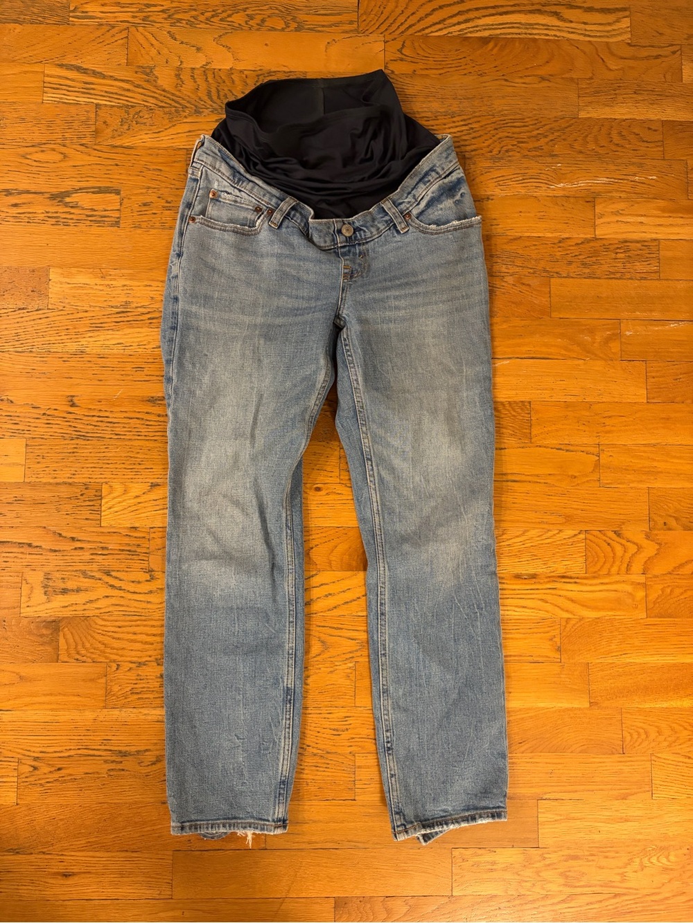 Abercrombie & Fitch Light Blue Maternity Boyfriend Jeans with Black Waistband
